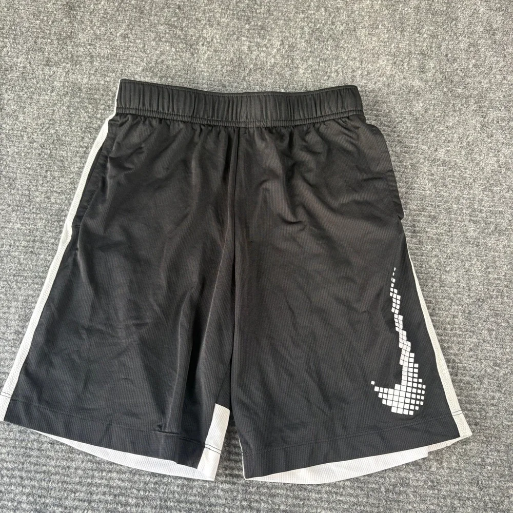 Nike Boys Dri-FIT Black White Pixelated Swoosh Athletic Shorts Size M Medium